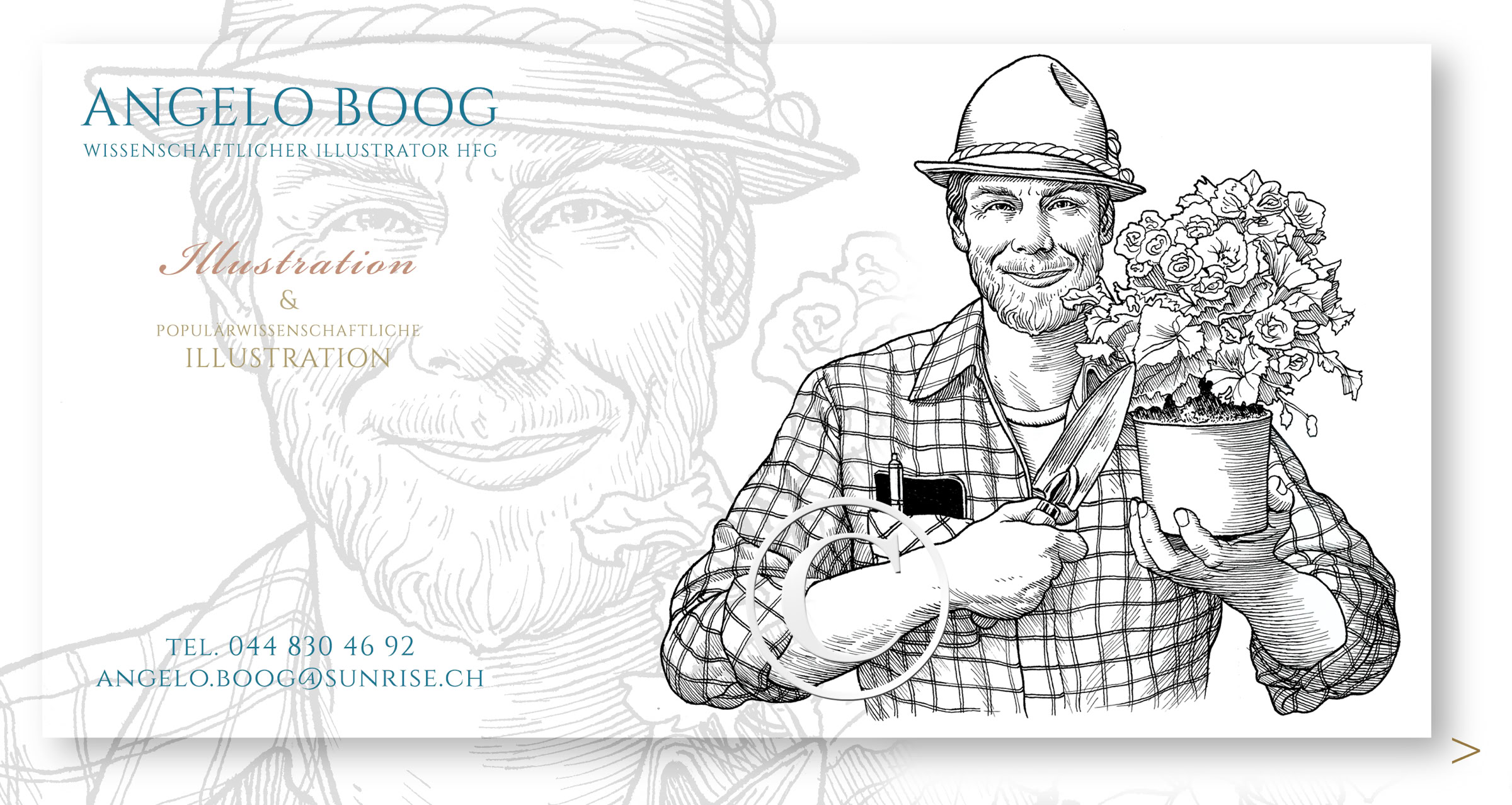 Illustration Tusche Garten Gärtner Handwerker Hobby 