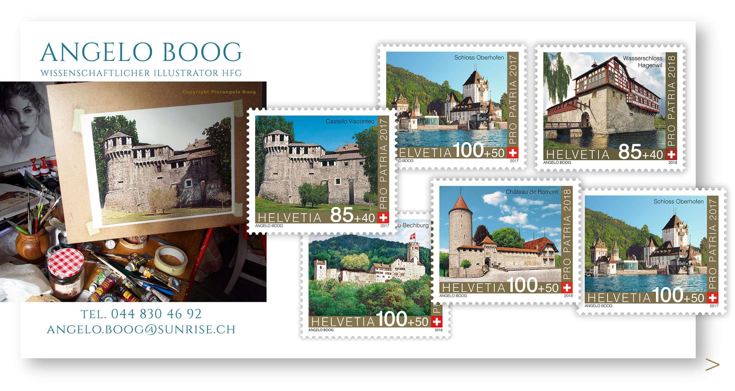 Illustration Design Philatelie Burgen Schlösser Pro Patria