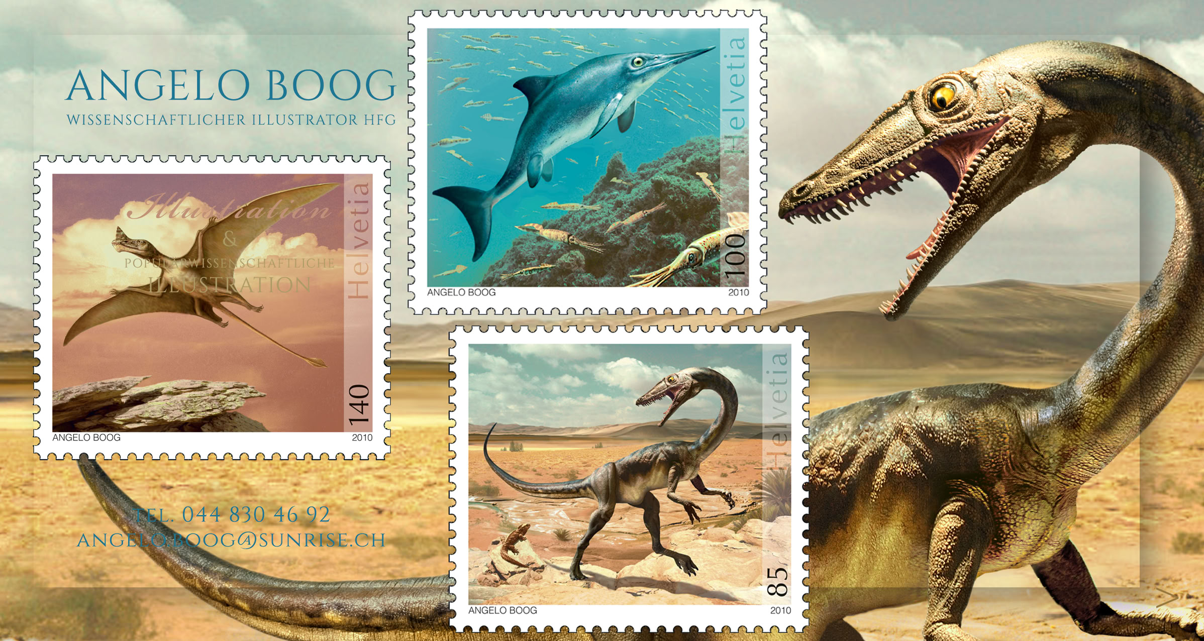 Wissenschaftliche Illustration Saurier Philatelie Schweiz