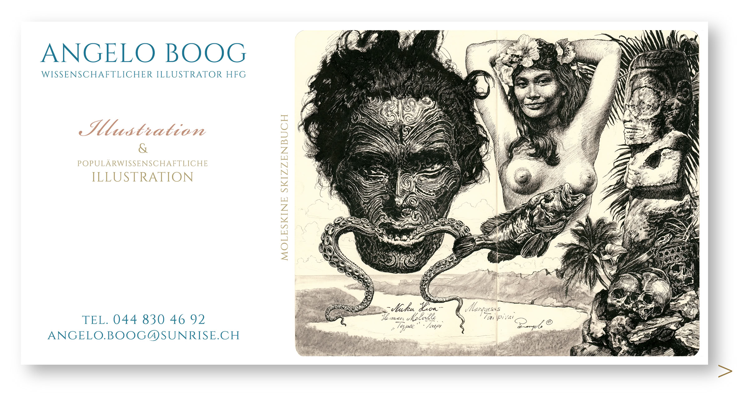 Buchillustration Tuscheillustration Skizzenbuch Skizze Typee Nuku Hiva Melville